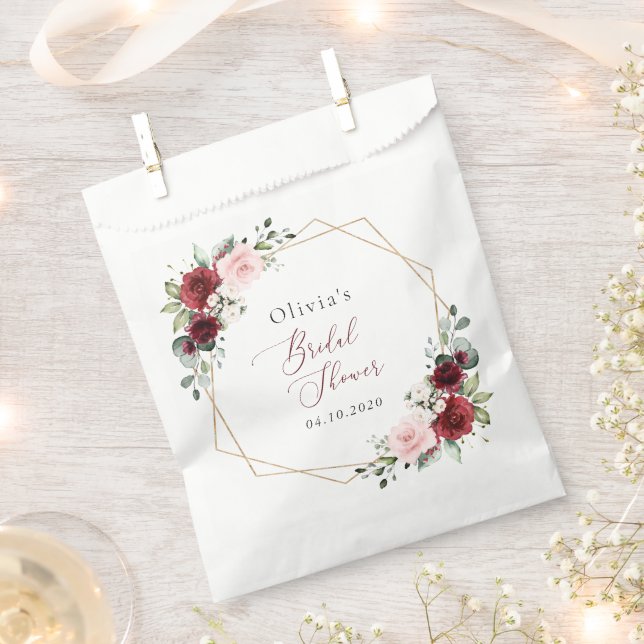Burgundy Red Flowers, Pink Flowers, Bridal Shower Favour Bag (Clipped)