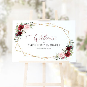 Burgundy Red Flowers, Pink Flowers, Bridal Welcome Poster