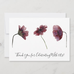 Burgundy Red Flowers Watercolor Art Thank You Card