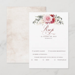 Burgundy Red Foliage Boho Wedding RSVP Card