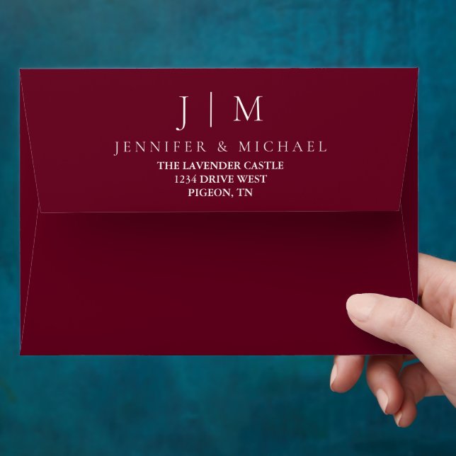 Burgundy Red Formal Modern Minimalist Wedding Envelope (Hand)