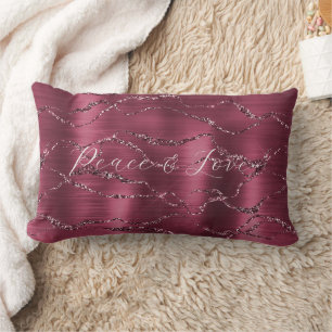 Burgundy Red Glitzy Glitter Stripes Lumbar Cushion