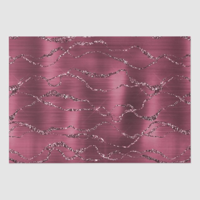 Burgundy Red Glitzy Glitter Stripes Tissue Paper (Front)
