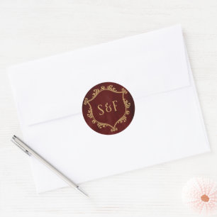 Burgundy Red Gold Crest Monogram Envelope Seal