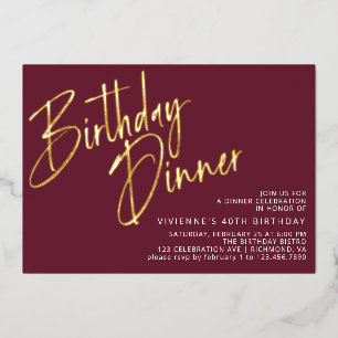 Burgundy Red & Gold Elegant Maroon Birthday Dinner