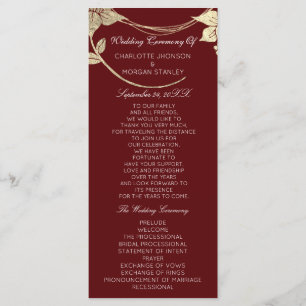 Burgundy Red  Gold Floral Event Wedding Program1 Program