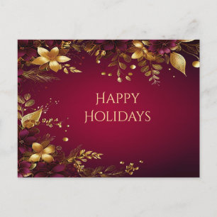Burgundy Red Gold Flowers Postcard