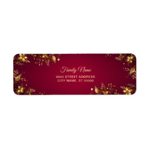 Burgundy Red Gold Flowers Return Address Return Address Label