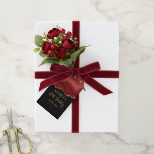 Burgundy Red Gold Glitter Abstract Watercolor Gift Tags