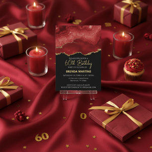 Burgundy Red Gold Glitter  Watercolor Invitation