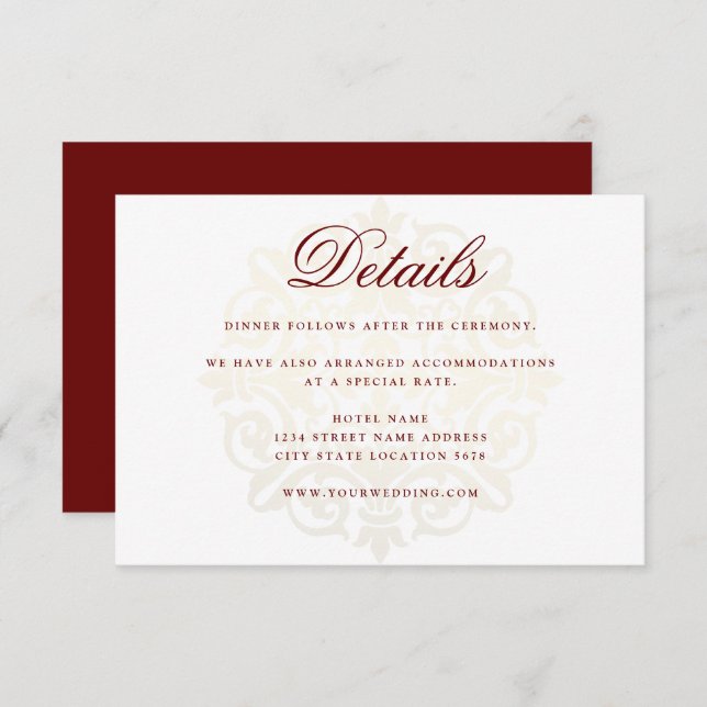 Burgundy Red Gold Mandala Indian Wedding Details Enclosure Card (Front/Back)