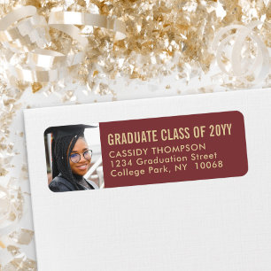 Burgundy Red Gold Photo Graduation Return Address Return Address Label