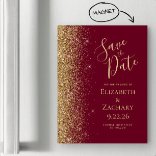 Burgundy Red Gold Save the Date Magnetic Card