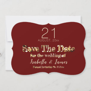 Burgundy Red Gold Script Wedding Save The Date