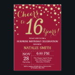 Burgundy Red Gold Surprise 16th Birthday Diamond Invitation<br><div class="desc">Surprise 16th Birthday Invitation with Burgundy Red and Gold Glitter Diamond Background. Gold Confetti. Kids Birthday. Teen Teenage Boy or Girl Birthday. For further customisation,  please click the "Customise it" button and use our design tool to modify this template.</div>