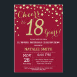 Burgundy Red Gold Surprise 18th Birthday Diamond Invitation<br><div class="desc">Surprise 18th Birthday Invitation with Burgundy Red and Gold Glitter Diamond Background. Gold Confetti. Adult Birthday. Male Men or Women Birthday. For further customisation,  please click the "Customise it" button and use our design tool to modify this template.</div>