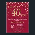 Burgundy Red Gold Surprise 40th Birthday Diamond Invitation<br><div class="desc">Surprise 40th Birthday Invitation with Burgundy Red and Gold Glitter Diamond Background. Gold Confetti. Adult Birthday. Male Men or Women Birthday. For further customisation,  please click the "Customise it" button and use our design tool to modify this template.</div>