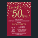 Burgundy Red Gold Surprise 50th Birthday Diamond Invitation<br><div class="desc">Surprise 50th Birthday Invitation with Burgundy Red and Gold Glitter Diamond Background. Gold Confetti. Adult Birthday. Male Men or Women Birthday. For further customisation,  please click the "Customise it" button and use our design tool to modify this template.</div>