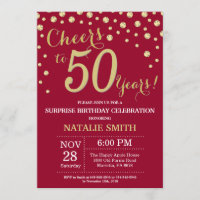 Burgundy Red Gold Surprise 50th Birthday Diamond
