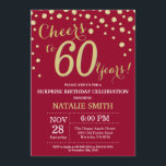 Burgundy Red Gold Surprise 60th Birthday Diamond Invitation<br><div class="desc">Surprise 60th Birthday Invitation with Burgundy Red and Gold Glitter Diamond Background. Gold Confetti. Adult Birthday. Male Men or Women Birthday. For further customisation,  please click the "Customise it" button and use our design tool to modify this template.</div>