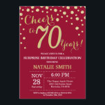 Burgundy Red Gold Surprise 70th Birthday Diamond Invitation<br><div class="desc">Surprise 70th Birthday Invitation with Burgundy Red and Gold Glitter Diamond Background. Gold Confetti. Adult Birthday. Male Men or Women Birthday. For further customisation,  please click the "Customise it" button and use our design tool to modify this template.</div>