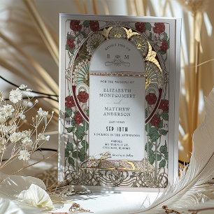 Burgundy Red Gold Wedding Art Nouveau Vintage