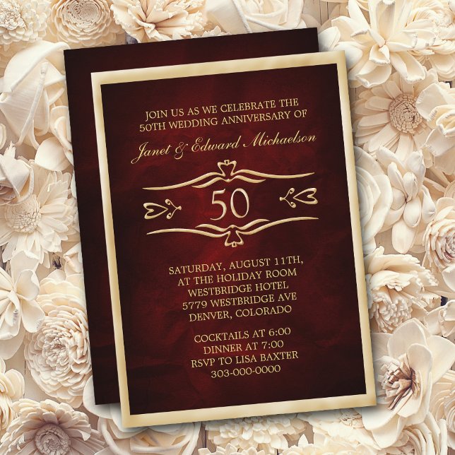 Burgundy Red Golden Anniversary Celebration Invite (Creator Uploaded)