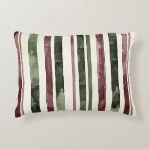 Burgundy Red Green Cream Stripes Christmas Floral Decorative Cushion