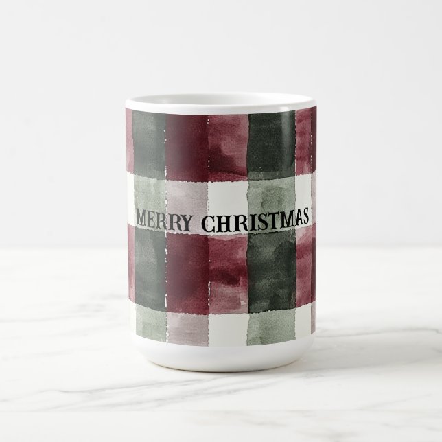 Burgundy Red Green Cream White Plaid Stripes   Coffee Mug (Center)