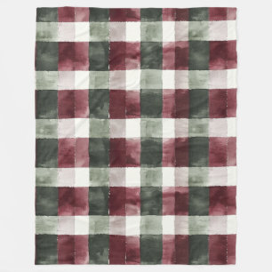 Burgundy Red Green Cream White Plaid Stripes   Fleece Blanket