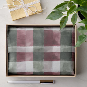 Burgundy Red Green Cream White Plaid Stripes   Tissue Paper