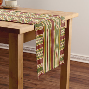 Burgundy Red Green Ochre Yellow Stripes Pattern Short Table Runner