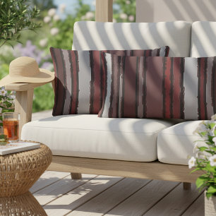 Burgundy Red Grey Mauve Taupe Stripes Pattern Lumbar Cushion