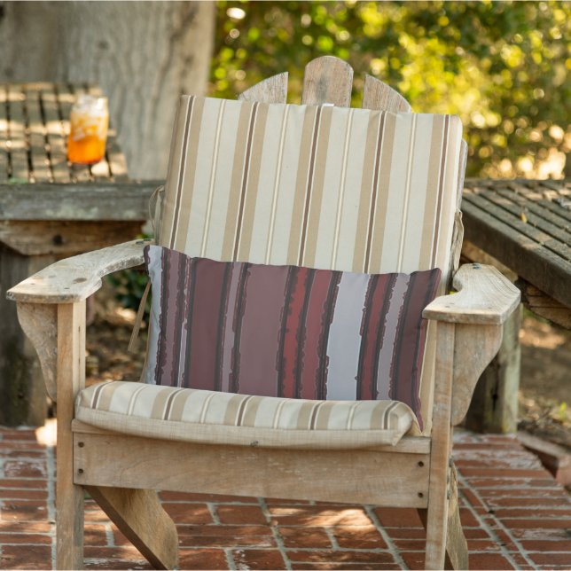 Burgundy Red Grey Mauve Taupe Stripes Pattern Lumbar Cushion (Chair)