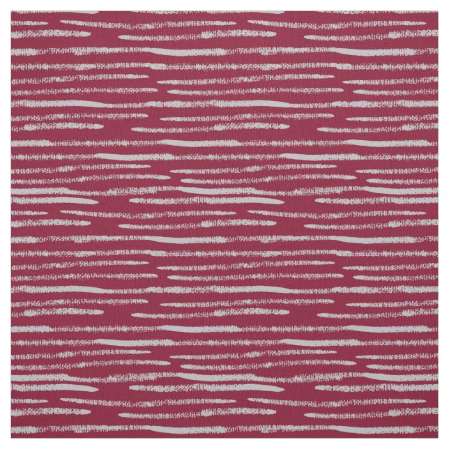 Burgundy Red Hand-Painted Grey Lines Chic Pattern Fabric (Swatch)