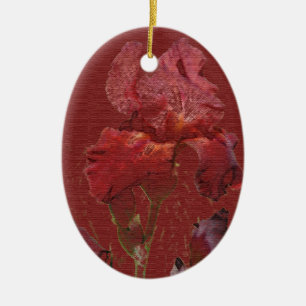 Burgundy Red Iris Garden Flower Ceramic Ornament