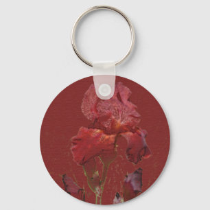 Burgundy Red Iris Garden Flower Key Ring