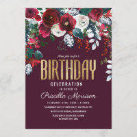 Burgundy Red Ivory Floral Arrangement Birthday