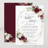 Burgundy Red Ivory Floral Bridal Shower Geometric 