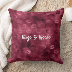 Burgundy Red Kisses Lips Cushion