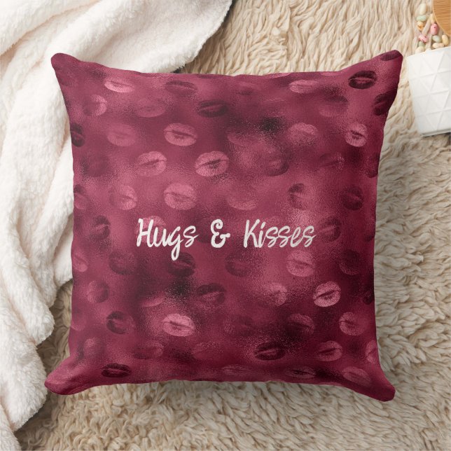 Burgundy Red Kisses Lips Cushion (Blanket)