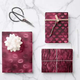 Burgundy Red Kisses Lips Wrapping Paper Sheet