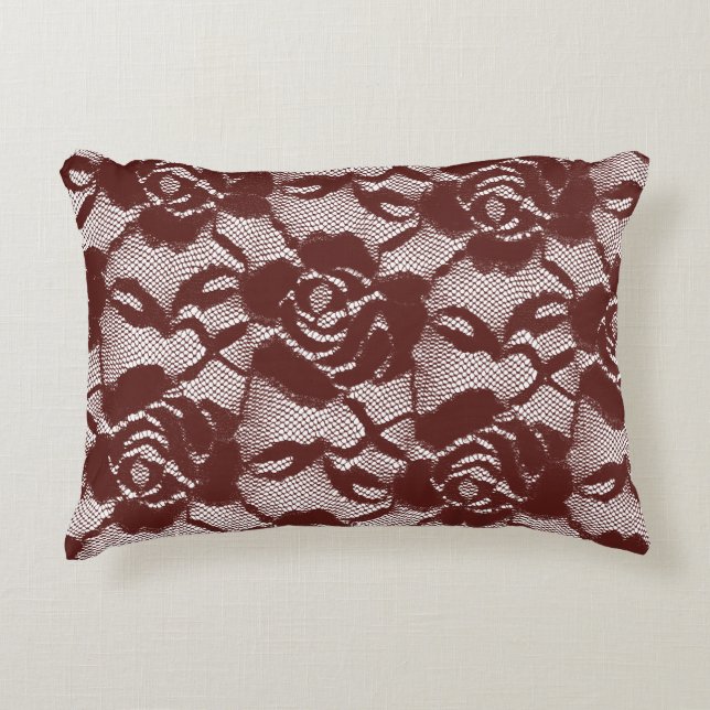 Burgundy Red Lace Floral Decorative Cushion (Front)