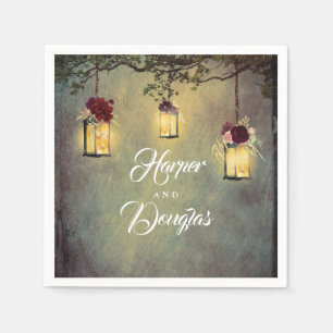 Burgundy Red Lantern Lights Garden Wedding Napkin