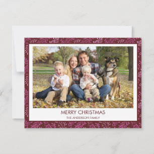 Burgundy Red Leaf Pattern Simple Merry Christmas Holiday Card