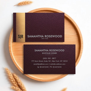 Burgundy Red Leather & Gold Luxe Business Card