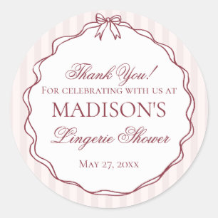 Burgundy Red Lingerie Shower Bachelorette Party Classic Round Sticker