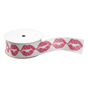 Burgundy Red Lips Kiss White Makeup Beauty Glitter Grosgrain Ribbon