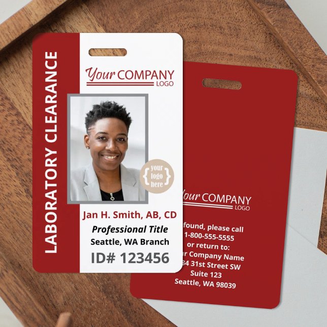 Burgundy Red Logo Entry Employee Photo ID ID Badge (burgundy red company identification badge, logo and photo entry badge)