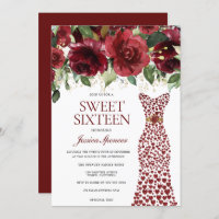 Burgundy Red Love Heart Dress Floral Sweet Sixteen
